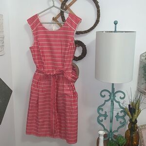 Sleeveless Red Patterned Tie-Waist Dress